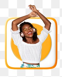 Dancing woman png badge sticker, transparent background