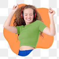 Woman dancing png badge sticker, transparent background