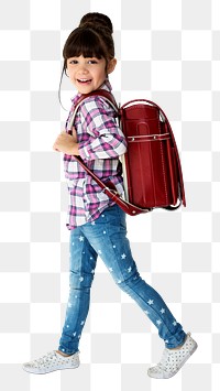 Girl with backpack png sticker, transparent background