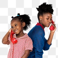 Png sisters talking on phones sticker, transparent background
