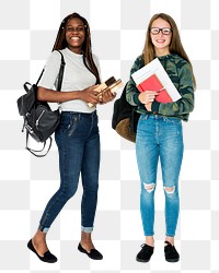 Students with books png sticker, transparent background