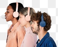 People with headphones png sticker, transparent background