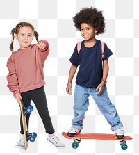 Kids with skateboards png sticker, transparent background