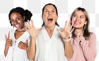 Surprised women png sticker, transparent background