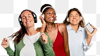 Png women streaming music sticker, transparent background