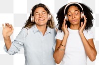 Png women with headphones sticker, transparent background