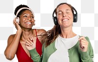 Women enjoying music png sticker, transparent background