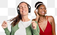 Png women with headphones sticker, transparent background