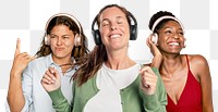 Women enjoying music png sticker, transparent background