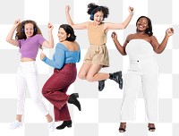 Happy women dancing png sticker, transparent background