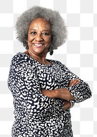 Confident senior woman png sticker, transparent background