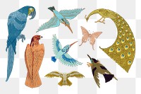 Vintage birds png sticker, animal illustration set, transparent background