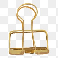 Gold paper clip png sticker, stationery doodle on transparent background