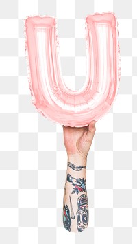 U letter balloon png sticker, pink alphabet element, transparent background