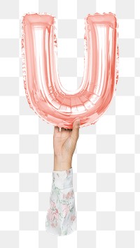 U letter balloon png sticker, pink alphabet element, transparent background