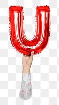 Letter U balloon png sticker, red alphabet element, transparent background