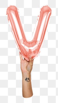 V letter balloon png sticker, pink alphabet element, transparent background