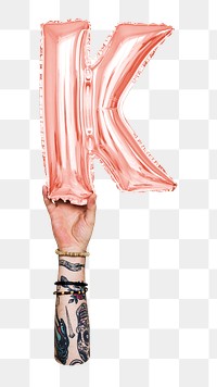 K letter balloon png sticker, pink alphabet element, transparent background