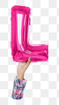 L letter balloon png sticker, pink alphabet element, transparent background
