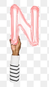 N letter balloon png sticker, pink alphabet element, transparent background