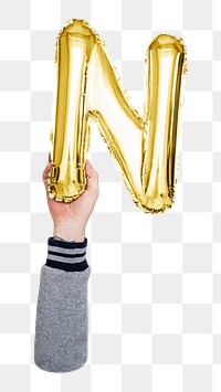 Letter N png gold balloon sticker, alphabet element, transparent background