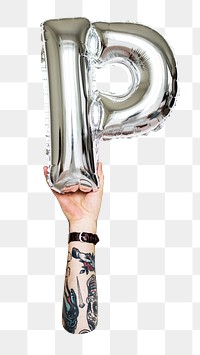 P balloon png sticker, silver alphabet element, transparent background