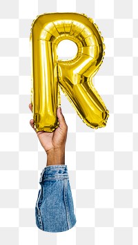 Letter R png gold balloon sticker, alphabet element, transparent background