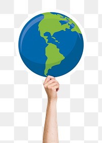 Hand holding globe png sticker, transparent background