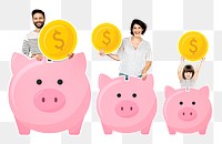 Family's savings png sticker, piggy bank, transparent background