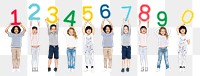 Kids with numbers png sticker, transparent background