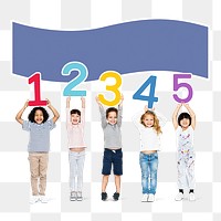 Kids with numbers png sticker, transparent background