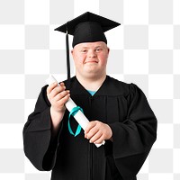 Png down syndrome graduate sticker, education image on transparent background