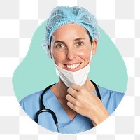 Female doctor png badge sticker, medical photo in blob shape, transparent background