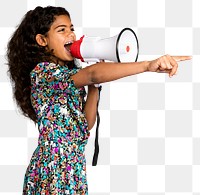 Girl with megaphone sticker, transparent background 