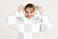 Puffer jacket png mockup, women's winter fashion, transparent design