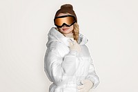 Down jacket png mockup, women's winter fashion, transparent design