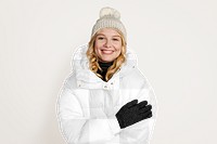 Png women's winter jacket mockup, fashion, transparent design