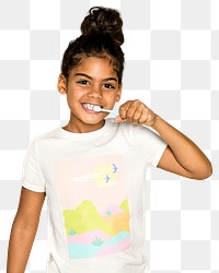 Girl brushing teeth png sticker, transparent background 