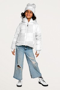 Png kid's winter outfit mockup, beanie & jacket, transparent design