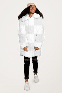 Teddy coat png mockup, women's fashion, transparent design 