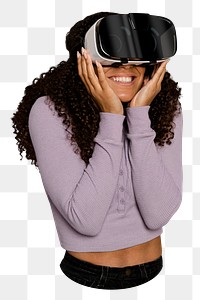 Virtual reality png sticker, woman in Metaverse, transparent background