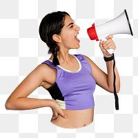 Women's rights png sticker, feminist with megaphone, transparent background