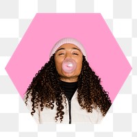 Bubble gum png woman sticker, transparent background