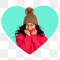 Cute girl png heart shape sticker, transparent background