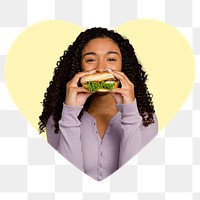 Png hamburger lunch, heart badge, transparent background