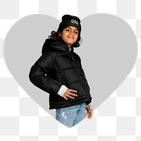 Cool kid png heart shape sticker, transparent background