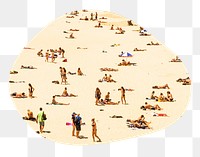 Png people at the beach badge sticker, Summer photo in blob shape, transparent background