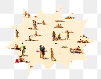 Png people at the beach badge sticker, Summer photo in bang  shape, transparent background