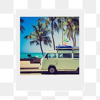 Png Summer camper van sticker, travel  instant photo, transparent background