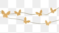 Butterfly garland png transparent background, gold aesthetic illustration